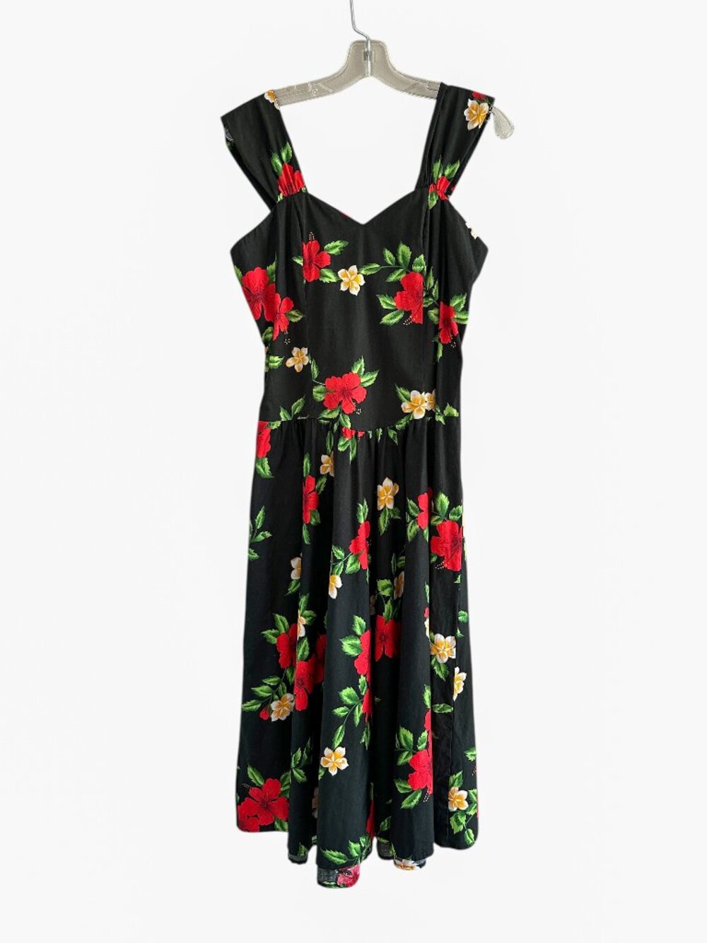 Vtg Hilo Hattie Hibiscus Floral Dress, XL, Black Pinup